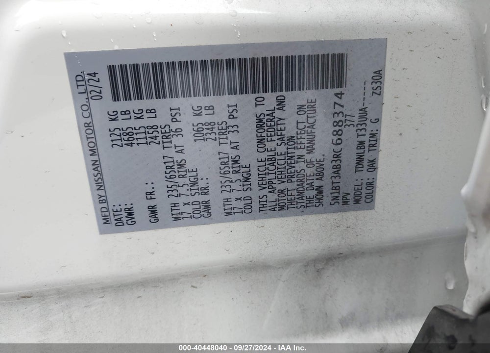 2024 NISSAN ROGUE S INTELLIGENT AWD VIN: 5N1BT3AB3RC688374