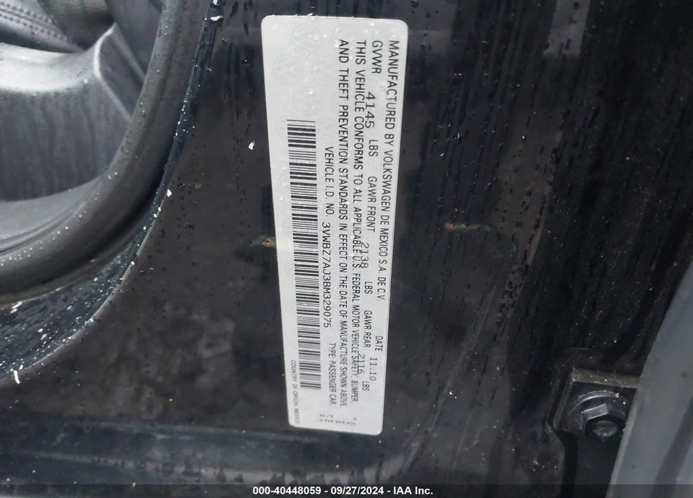 2011 VOLKSWAGEN JETTA 2.5L SE VIN: 3VWBZ7AJ3BM329075