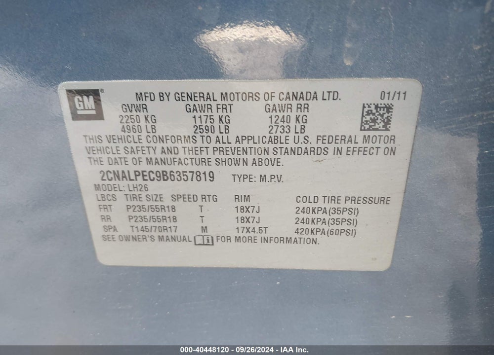 2011 CHEVROLET EQUINOX 2LT VIN: 2CNALPEC9B6357819