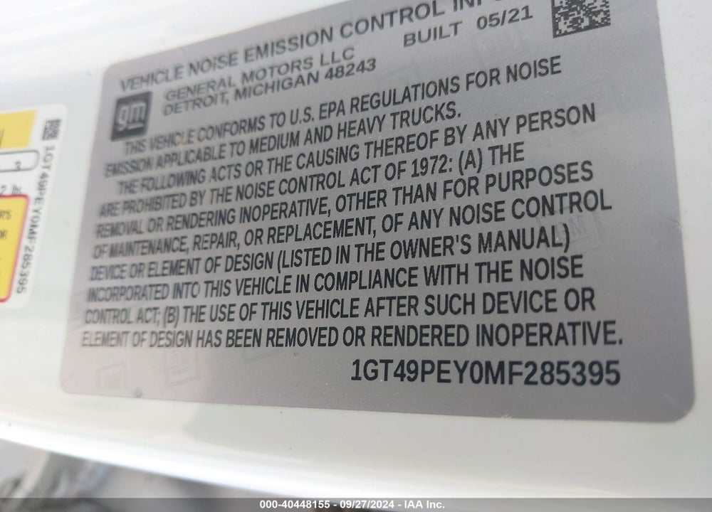 2021 GMC SIERRA 2500HD 4WD STANDARD BED AT4 VIN: 1GT49PEY0MF285395