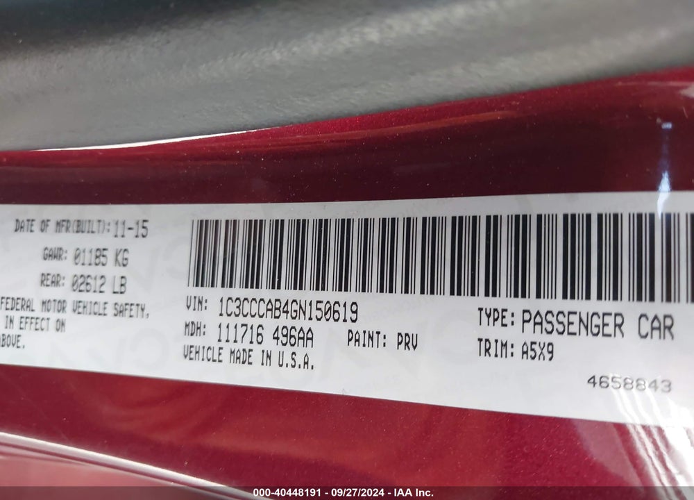 2016 CHRYSLER 200 LIMITED VIN: 1C3CCCAB4GN150619
