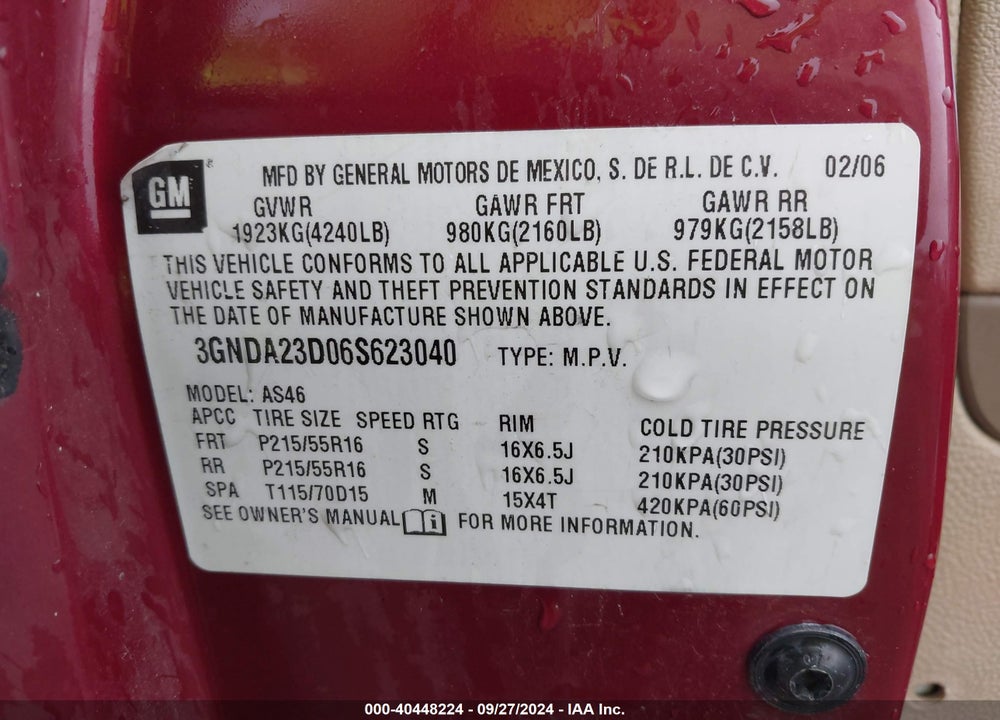 2006 CHEVROLET HHR LT VIN: 3GNDA23D06S623040