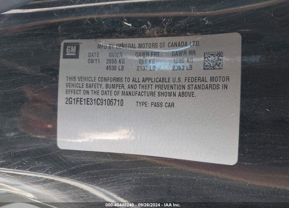 2012 CHEVROLET CAMARO 1LS VIN: 2G1FE1E31C9106710
