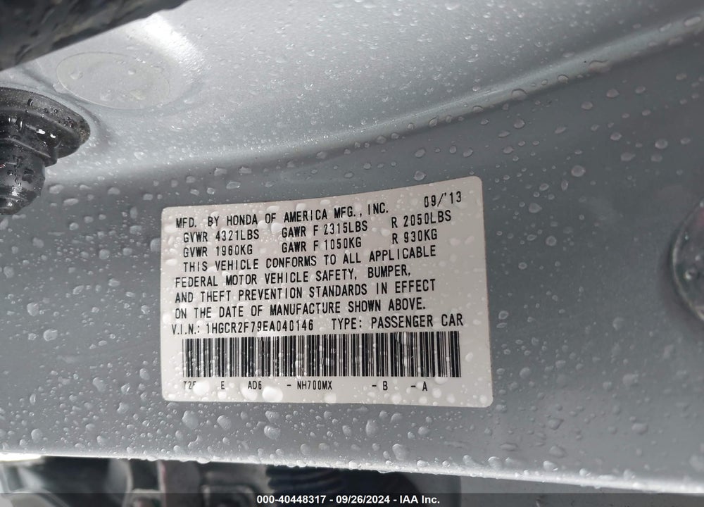 2014 HONDA ACCORD EX VIN: 1HGCR2F79EA040146