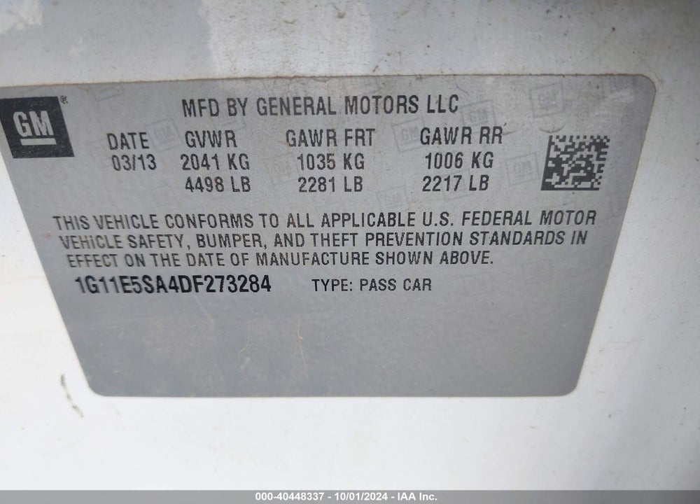 2013 CHEVROLET MALIBU VIN: 1G11E5SA4DF273284