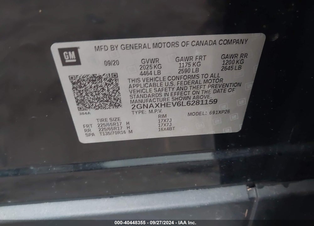 2020 CHEVROLET EQUINOX FWD LS VIN: 2GNAXHEV6L6281159