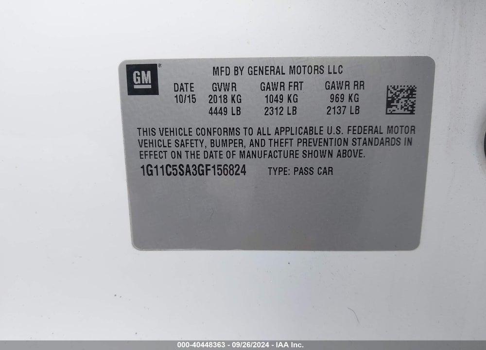 2016 CHEVROLET MALIBU LIMITED LT VIN: 1G11C5SA3GF156824
