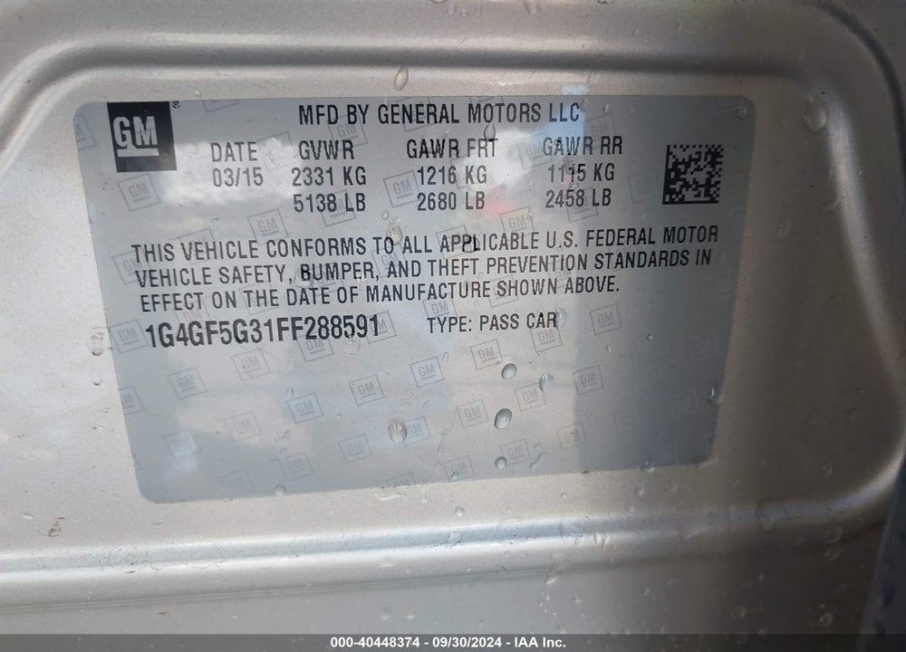 2015 BUICK LACROSSE PREMIUM II VIN: 1G4GF5G31FF288591