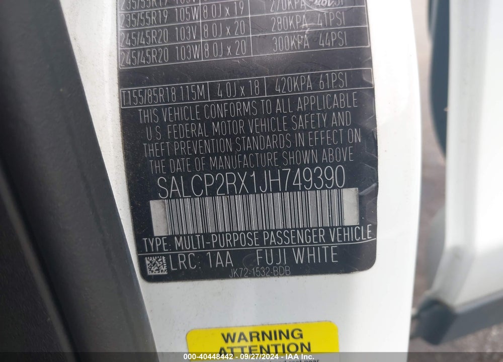 2018 LAND ROVER DISCOVERY SPORT SE VIN: SALCP2RX1JH749390