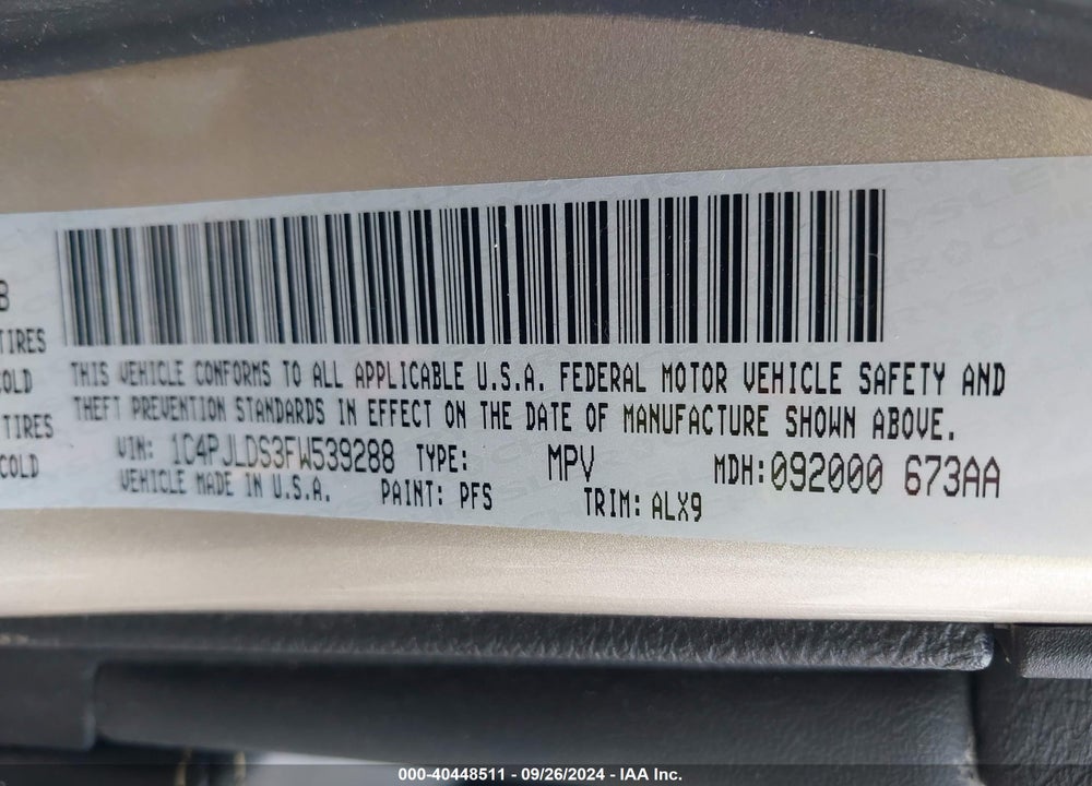 2015 JEEP CHEROKEE LIMITED VIN: 1C4PJLDS3FW539288