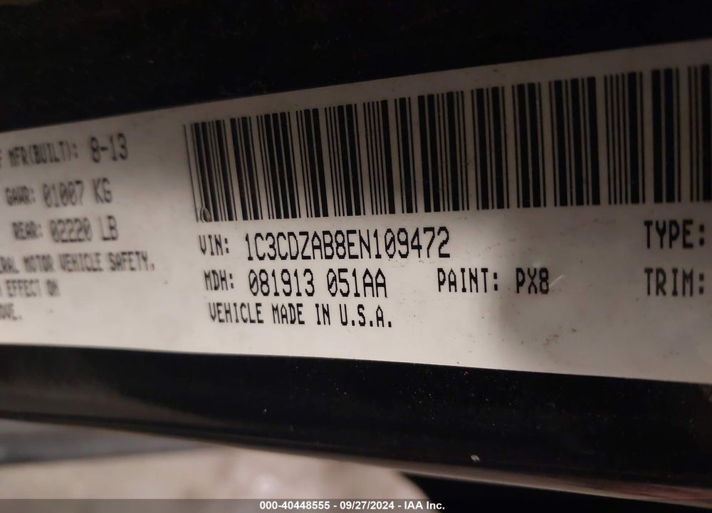 2014 DODGE AVENGER SE VIN: 1C3CDZAB8EN109472