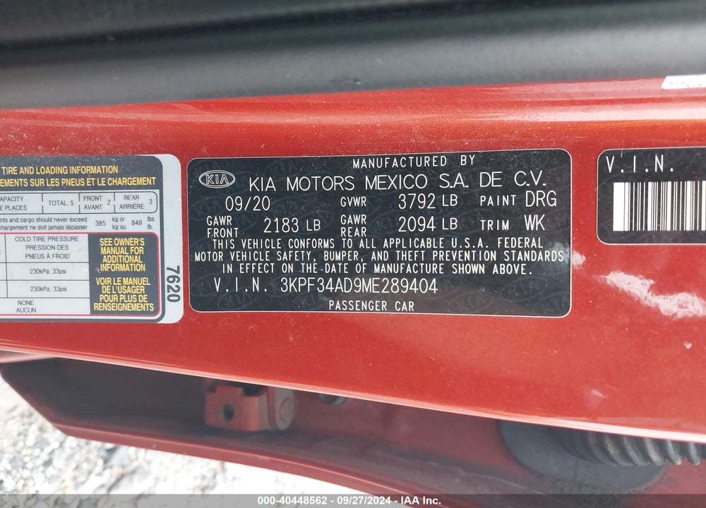 2021 KIA FORTE GT LINE VIN: 3KPF34AD9ME289404