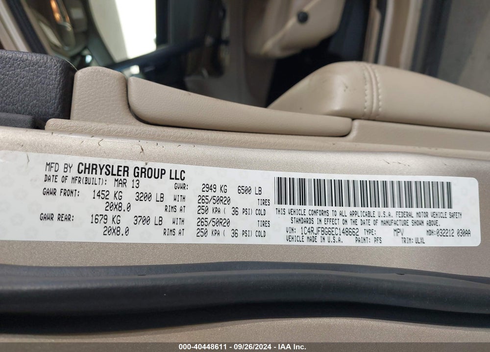 2014 JEEP GRAND CHEROKEE LIMITED VIN: 1C4RJFBG6EC148662