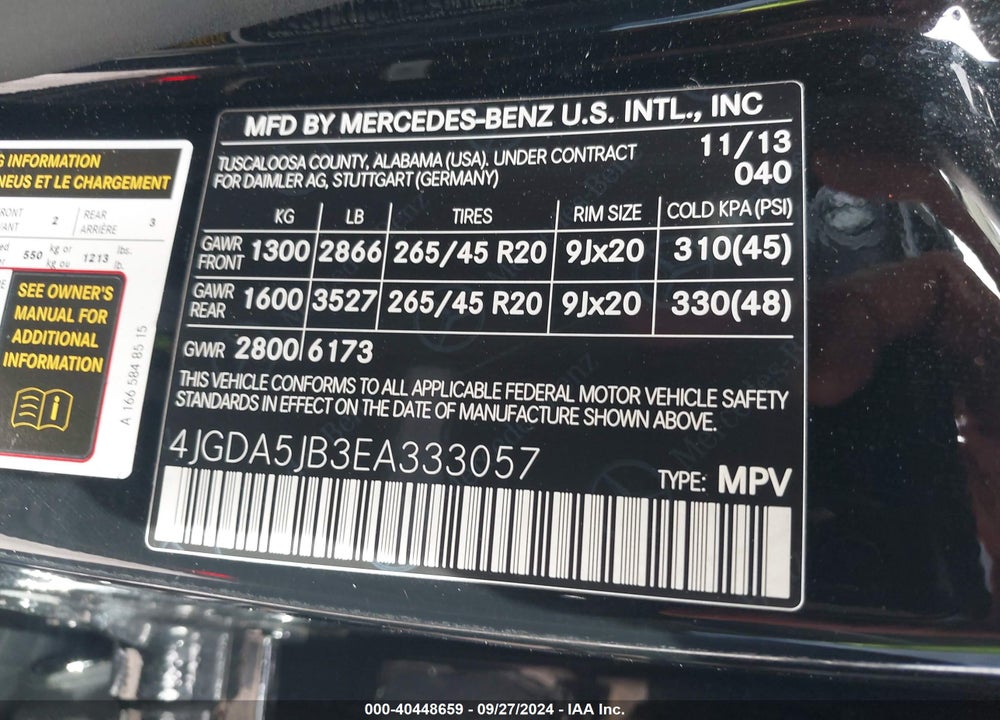 2014 MERCEDES-BENZ ML 350 VIN: 4JGDA5JB3EA333057