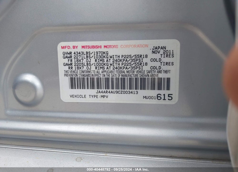 2012 MITSUBISHI OUTLANDER SPORT SE VIN: JA4AR4AU9CZ003413