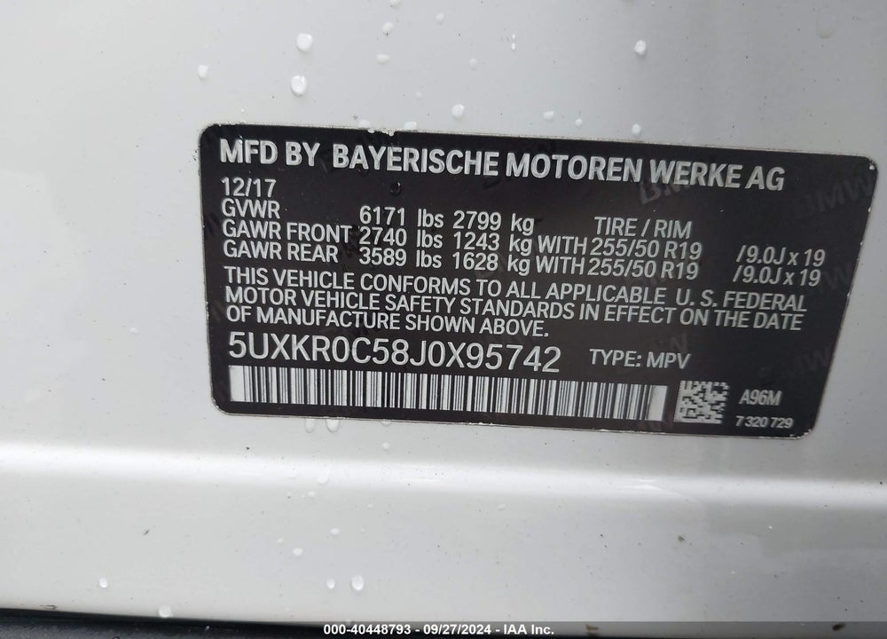 2018 BMW X5 XDRIVE35I VIN: 5UXKR0C58J0X95742