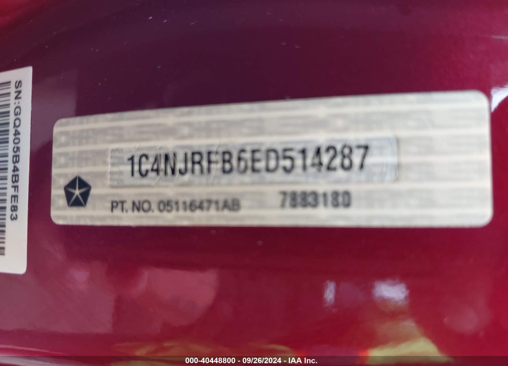 2014 JEEP PATRIOT LATITUDE VIN: 1C4NJRFB6ED514287
