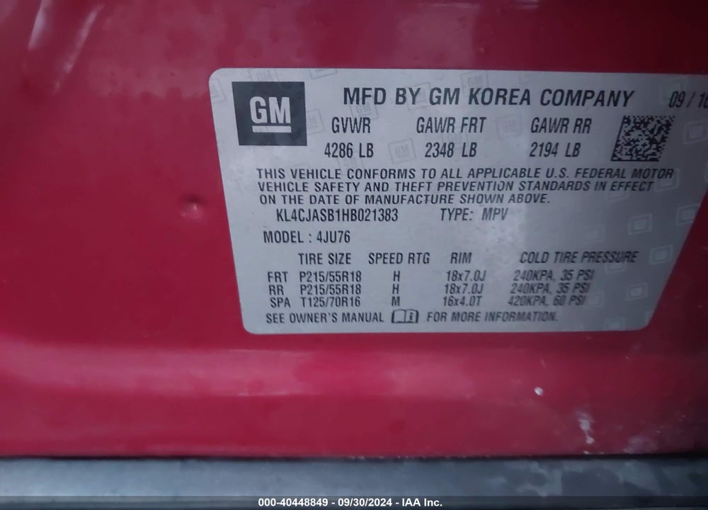 2017 BUICK ENCORE VIN: KL4CJASB1HB021383