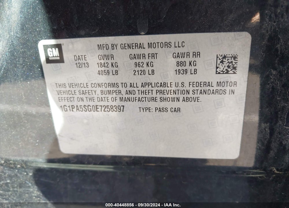 2014 CHEVROLET CRUZE LS AUTO VIN: 1G1PA5SG0E7258397