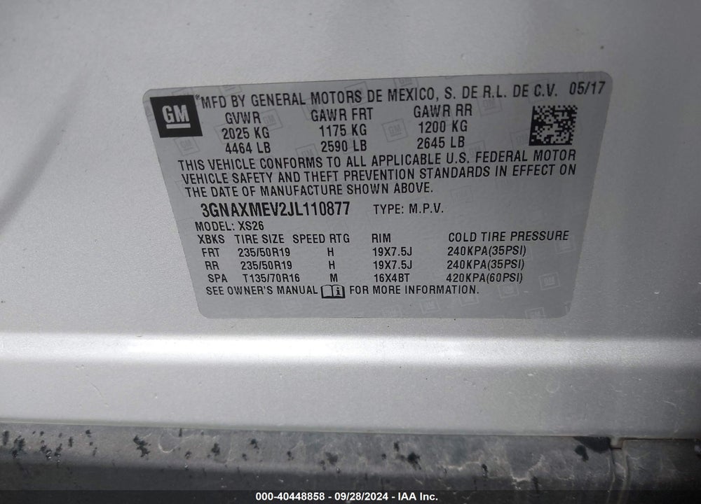 2018 CHEVROLET EQUINOX PREMIER VIN: 3GNAXMEV2JL110877