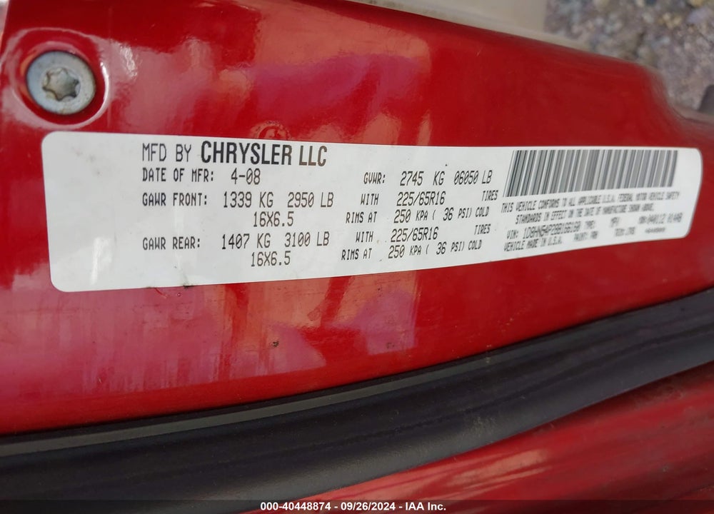 2008 DODGE GRAND CARAVAN SXT VIN: 1D8HN54P28B166160