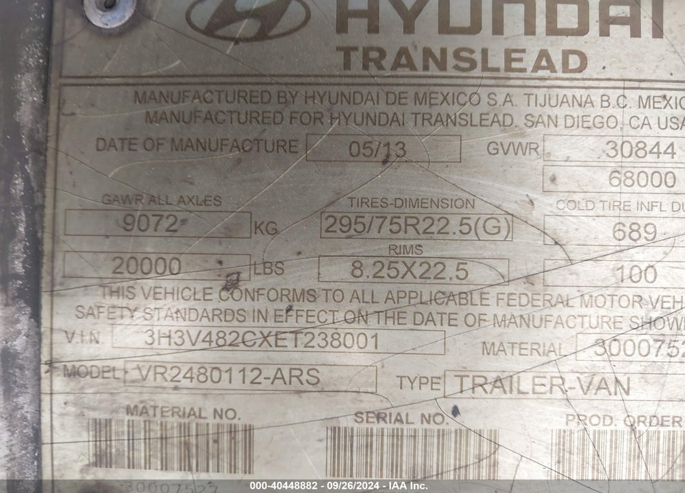 2014 HYUNDAI TRANSLEAD INC --- VIN: 3H3V482CXET238001