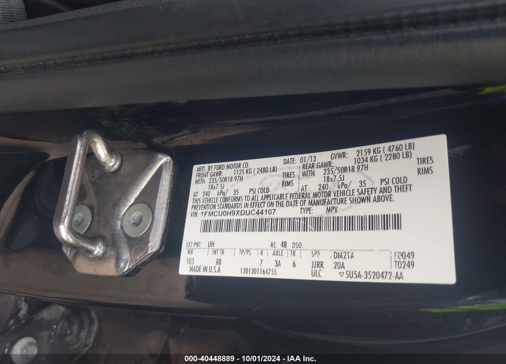 2013 FORD ESCAPE SEL VIN: 1FMCU0H9XDUC44107