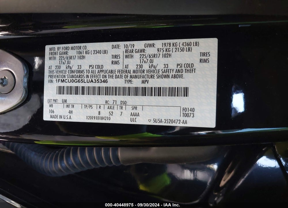 2020 FORD ESCAPE SE VIN: 1FMCU0G65LUA35346