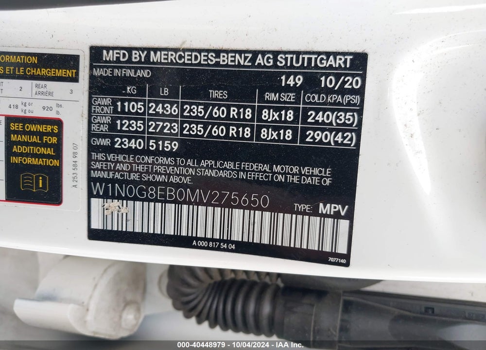 2021 MERCEDES-BENZ GLC 300 4MATIC SUV VIN: W1N0G8EB0MV275650