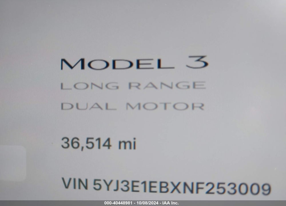 2022 TESLA MODEL 3 LONG RANGE DUAL MOTOR ALL-WHEEL DRIVE VIN: 5YJ3E1EBXNF253009