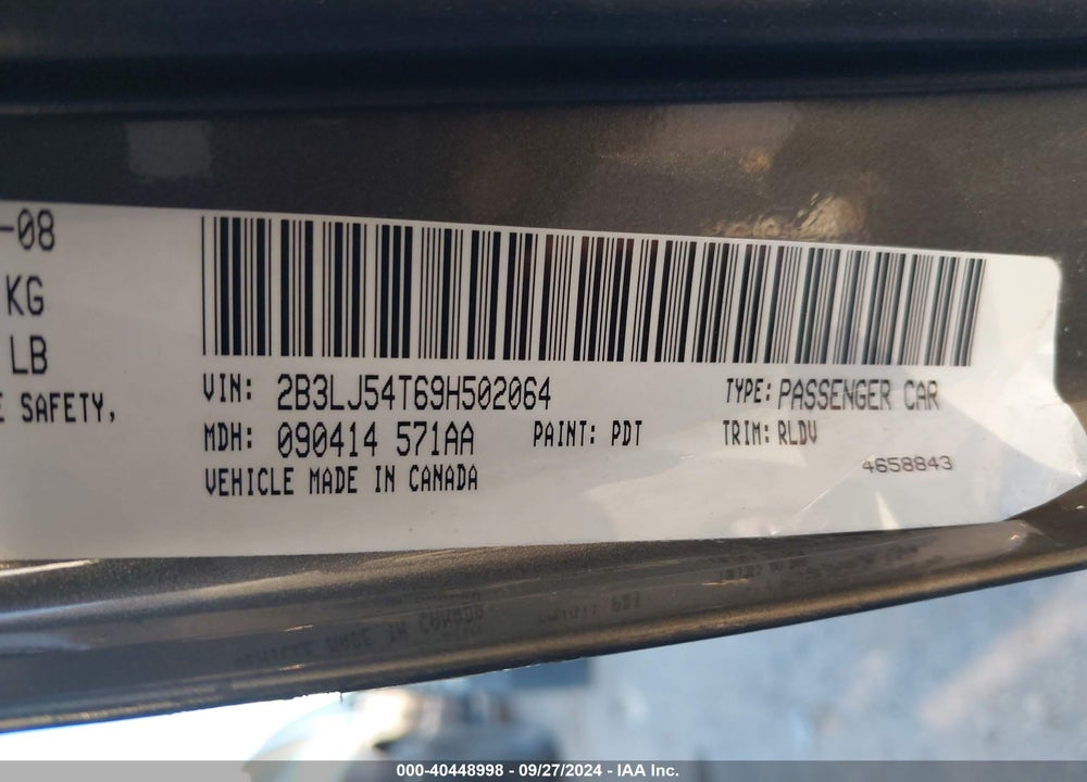 2009 DODGE CHALLENGER R/T VIN: 2B3LJ54T69H502064
