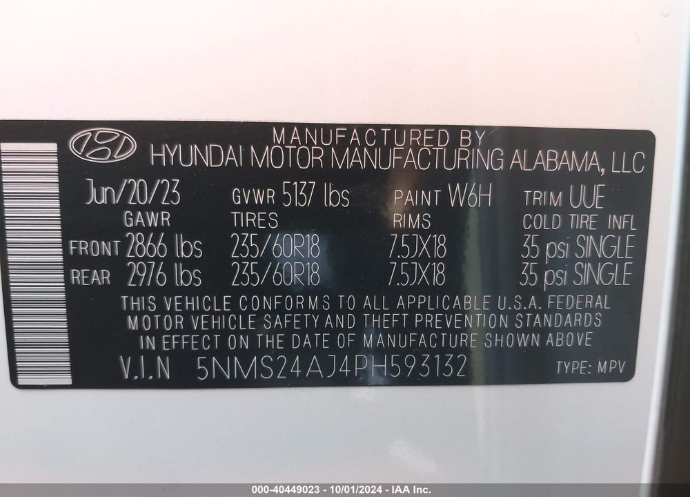 2023 HYUNDAI SANTA FE SEL VIN: 5NMS24AJ4PH593132