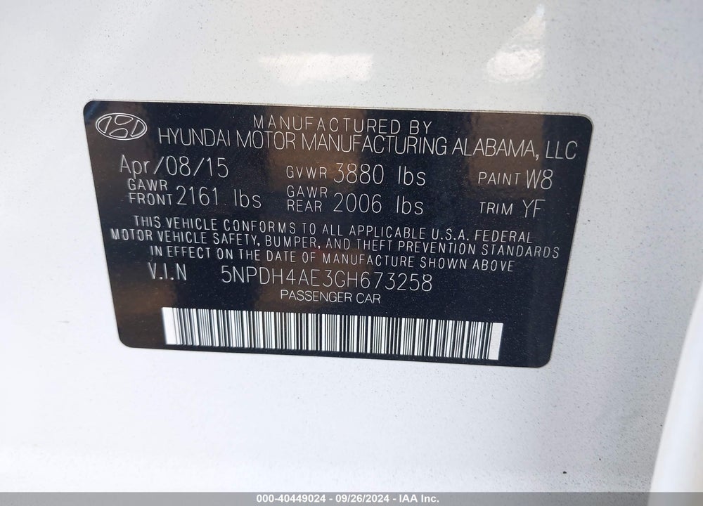 2016 HYUNDAI ELANTRA VALUE EDITION VIN: 5NPDH4AE3GH673258