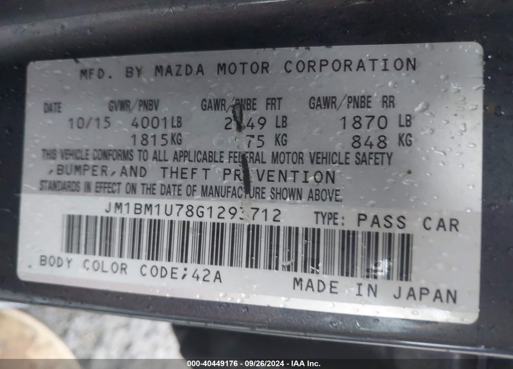 2016 MAZDA 3 I SPORT VIN: JM1BM1U78G1293712