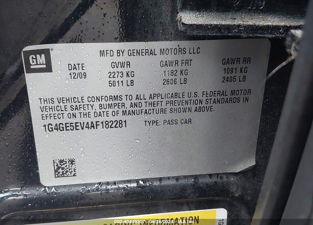 2010 BUICK LACROSSE CXS VIN: 1G4GE5EV4AF182281
