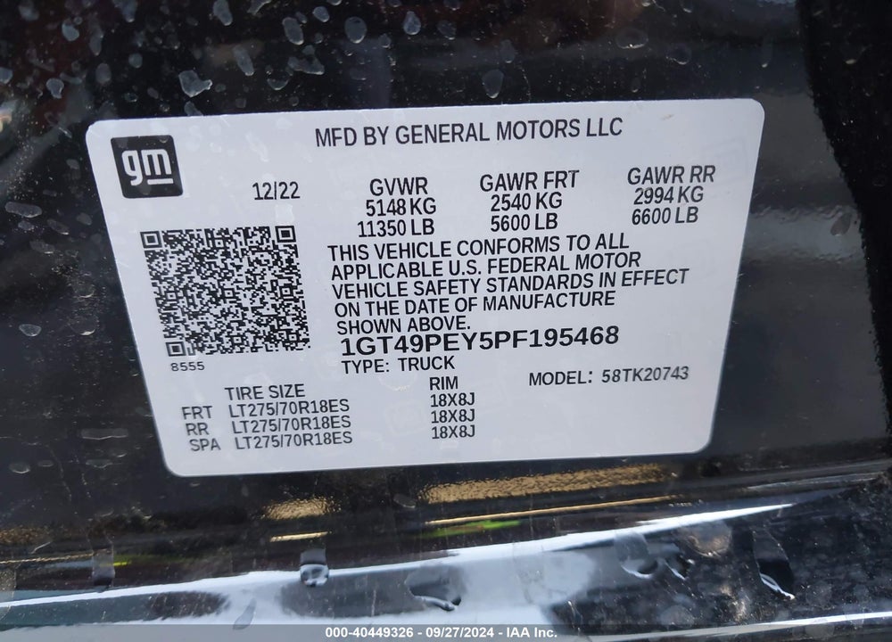 2023 GMC SIERRA 2500HD 4WD STANDARD BED AT4 VIN: 1GT49PEY5PF195468