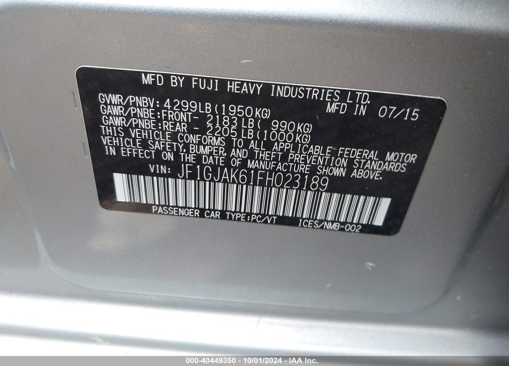 2015 SUBARU IMPREZA 2.0I PREMIUM VIN: JF1GJAK61FH023189