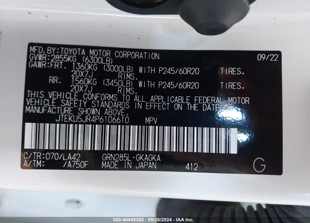 2023 TOYOTA 4RUNNER LIMITED VIN: JTEKU5JR4P6106610