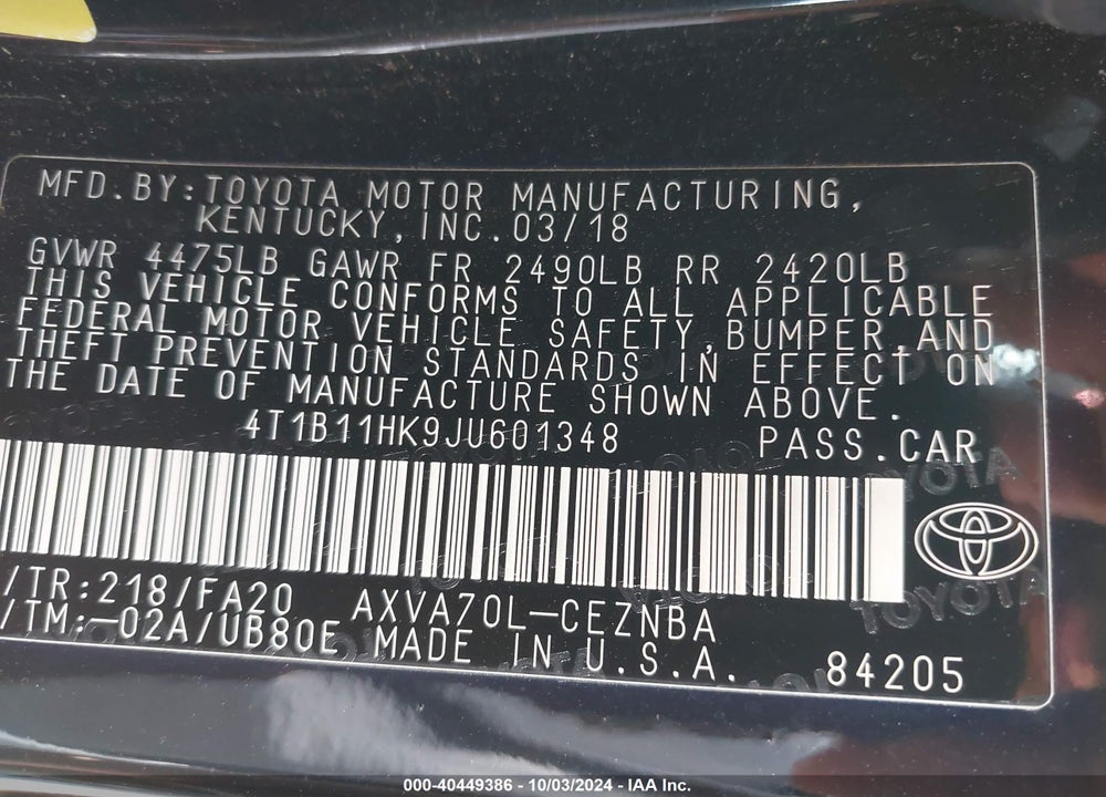2018 TOYOTA CAMRY LE VIN: 4T1B11HK9JU601348