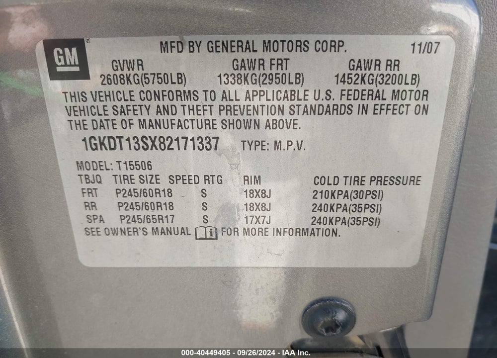 2008 GMC ENVOY SLT VIN: 1GKDT13SX82171337