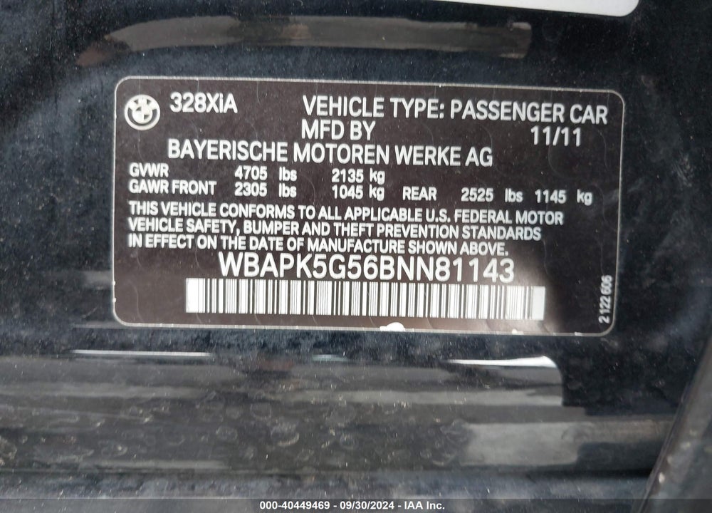 2011 BMW 328I XDRIVE VIN: WBAPK5G56BNN81143