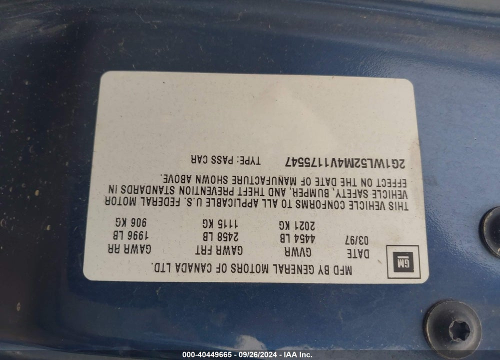 1997 CHEVROLET LUMINA VIN: 2G1WL52M4V1175547