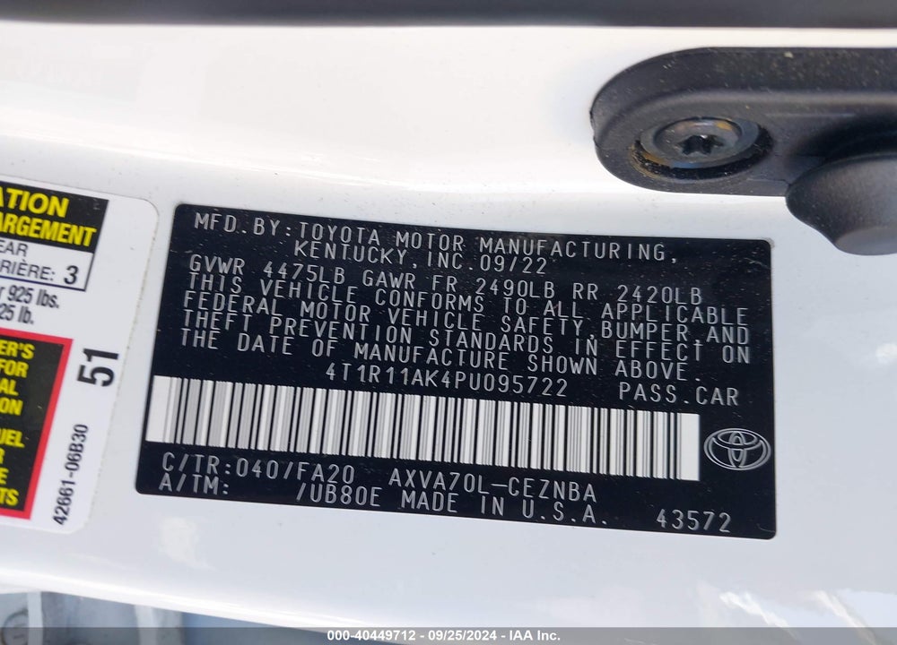 2023 TOYOTA CAMRY LE VIN: 4T1R11AK4PU095722