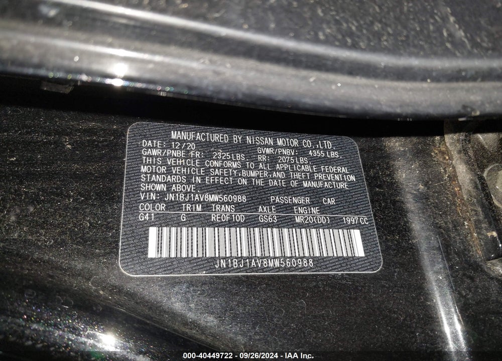 2021 NISSAN ROGUE SPORT S FWD XTRONIC CVT VIN: JN1BJ1AV8MW560988