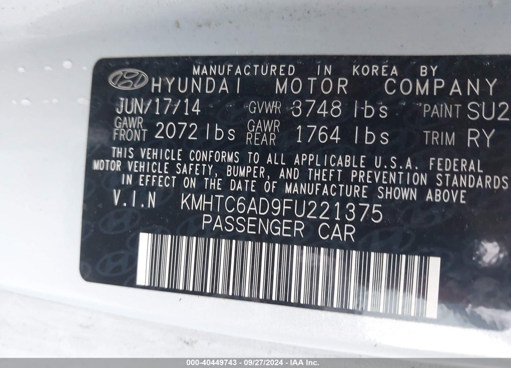 2015 HYUNDAI VELOSTER FLEX VIN: KMHTC6AD9FU221375
