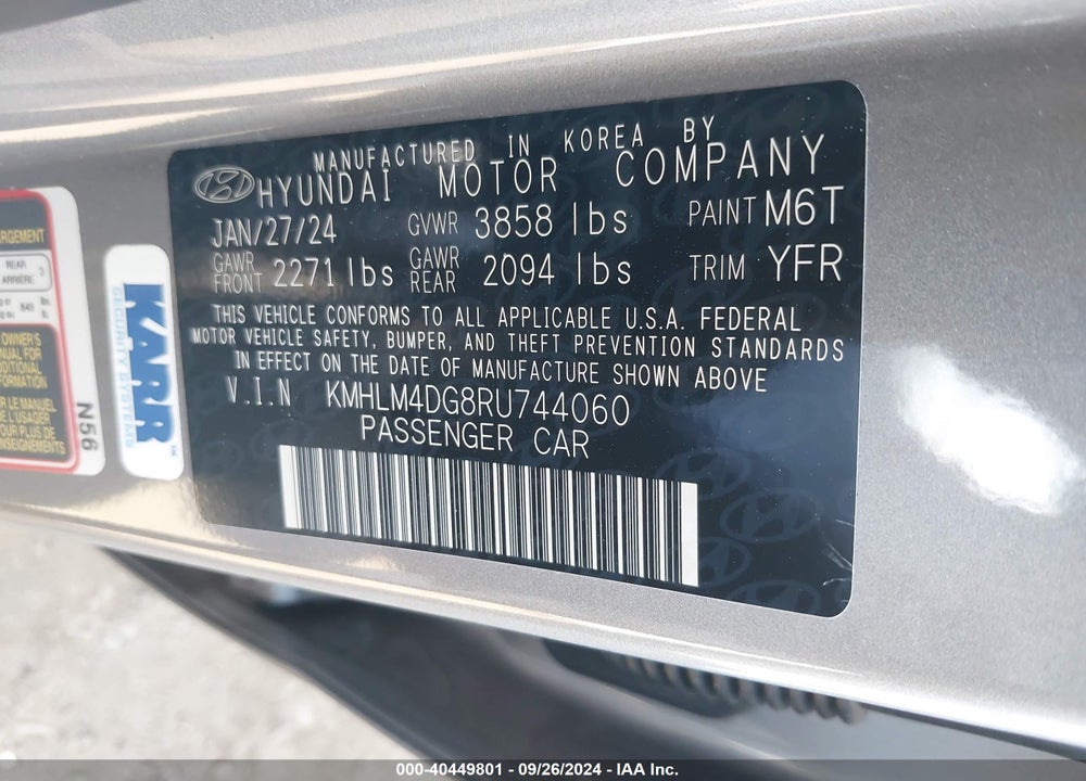 2024 HYUNDAI ELANTRA SEL VIN: KMHLM4DG8RU744060