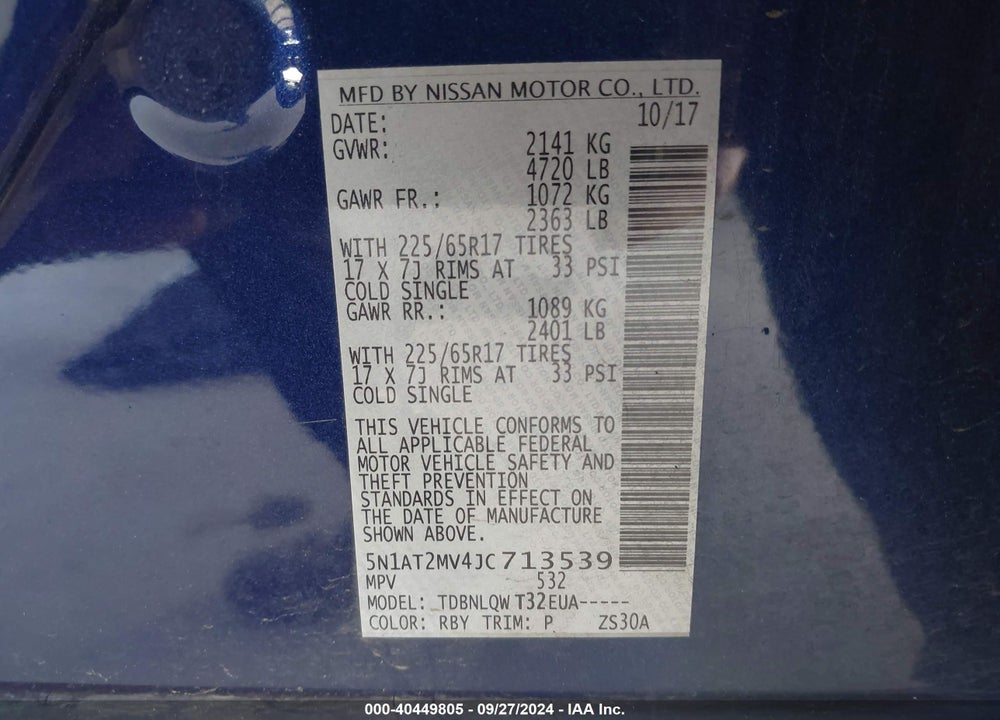 2018 NISSAN ROGUE SV VIN: 5N1AT2MV4JC713539