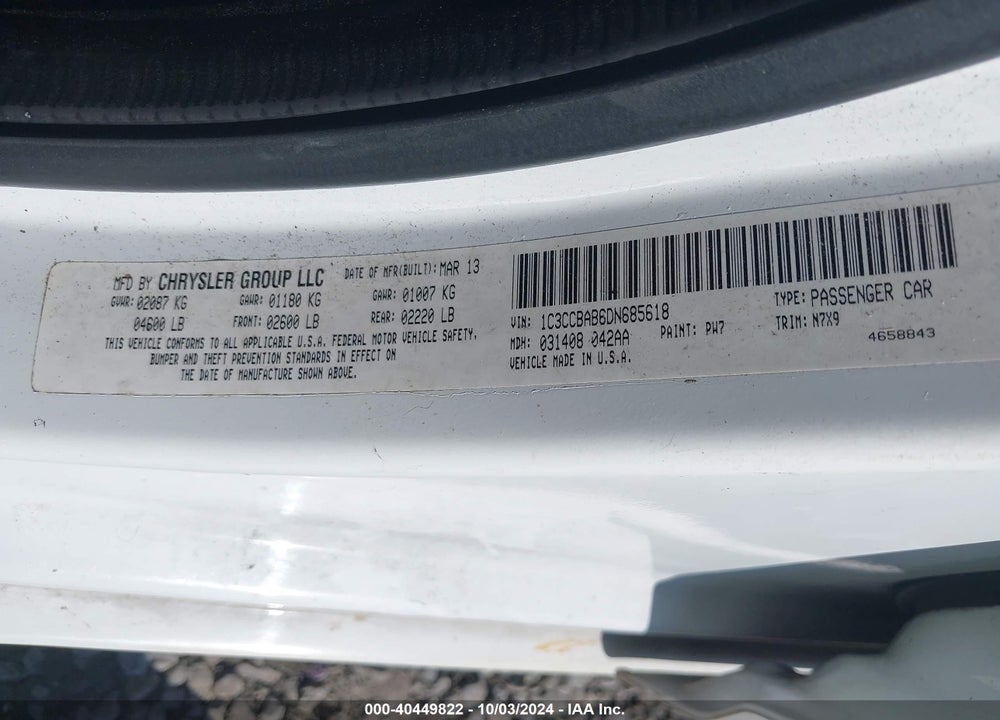 2013 CHRYSLER 200 LX VIN: 1C3CCBAB6DN685618