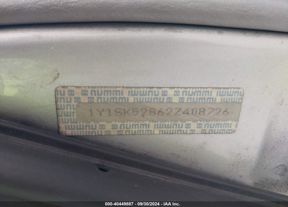 2002 CHEVROLET PRIZM VIN: 1Y1SK52862Z408726