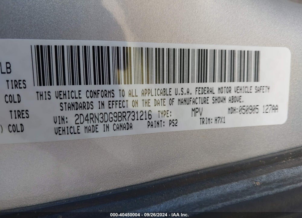 2011 DODGE GRAND CARAVAN MAINSTREET VIN: 2D4RN3DG9BR731216